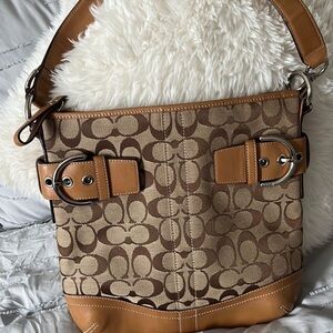 Coach Tan and Brown Signature Shoulder Bag